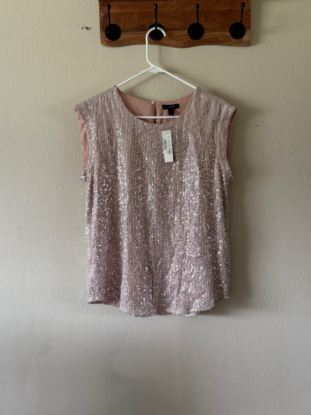 NWT J. Crew Sequin Dolman Sleeve Glam Top Size 8 Blush Pink Rose Gold Blouse